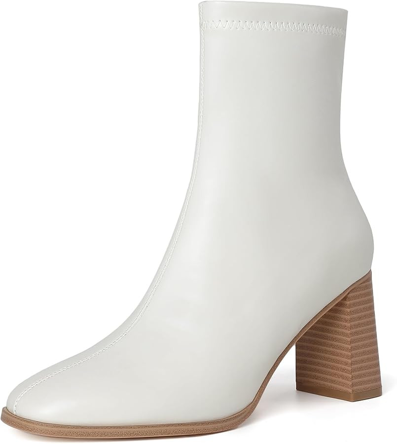 Ankle Boots for Women Chunky Block Heel Boots Square Toe Side Zipper Short Women's Booties | Amazon (US)