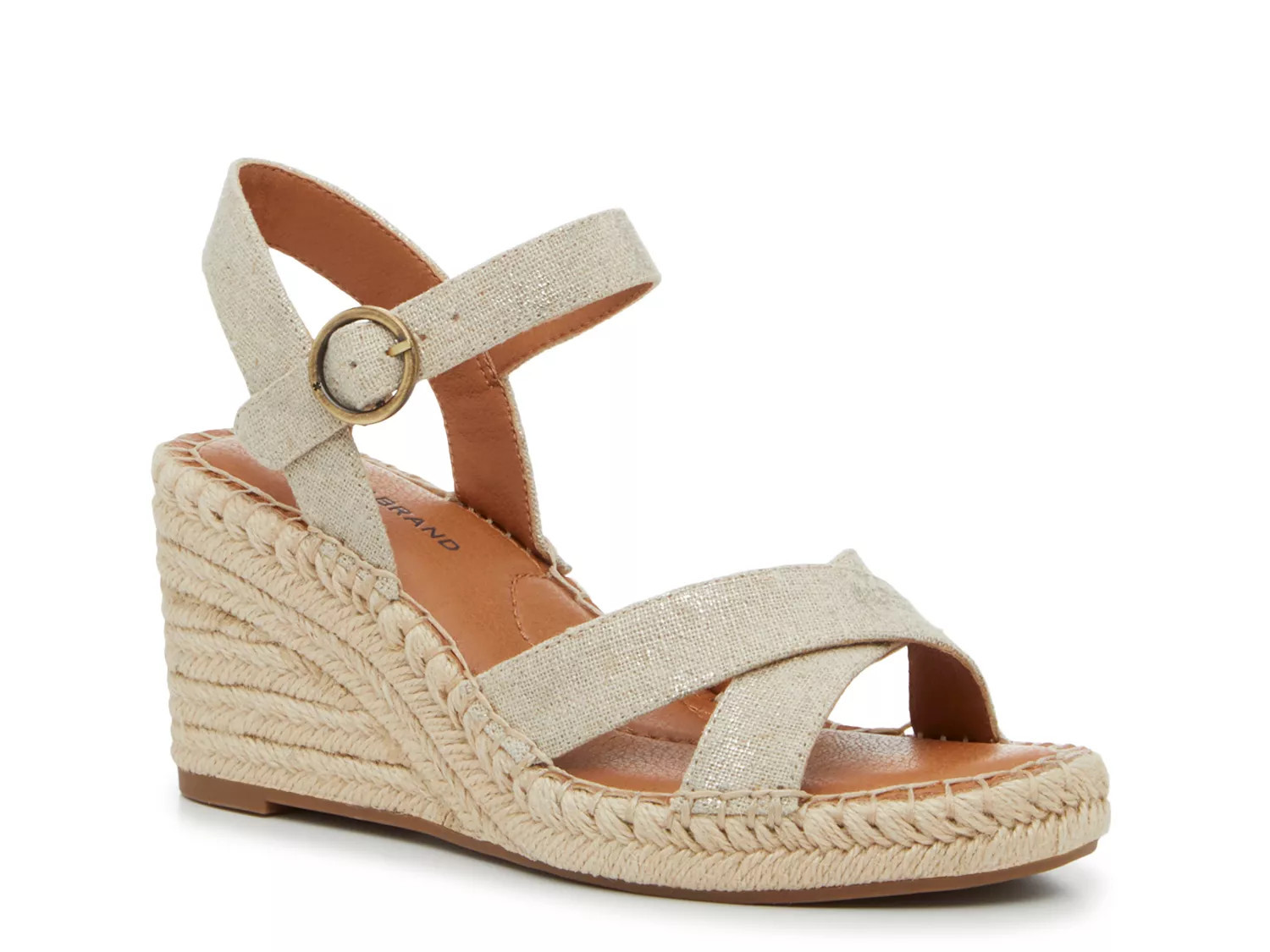Lucky Brand Casstin Wedge Sandal | Women's | Natural Beige/Platinum Metallic | Size 11 | Sandals | Ankle Strap | DSW