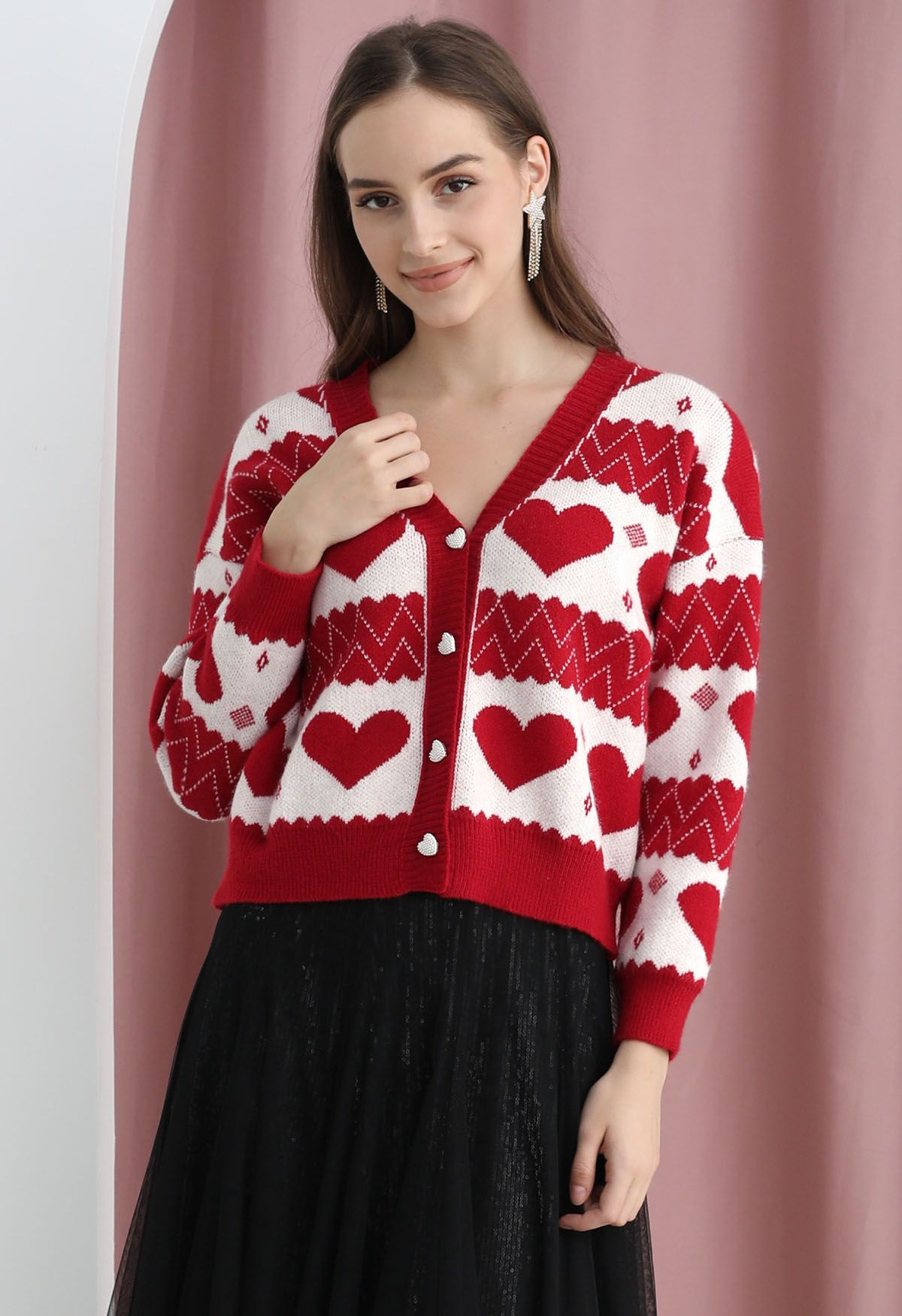 Gentle Red Heart Cropped Knit Cardigan | Chicwish