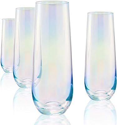 Circleware Radiance White Pearl Luster Stemless Champagne Flutes Glasses Set of 4 Elegant All-Pur... | Amazon (US)