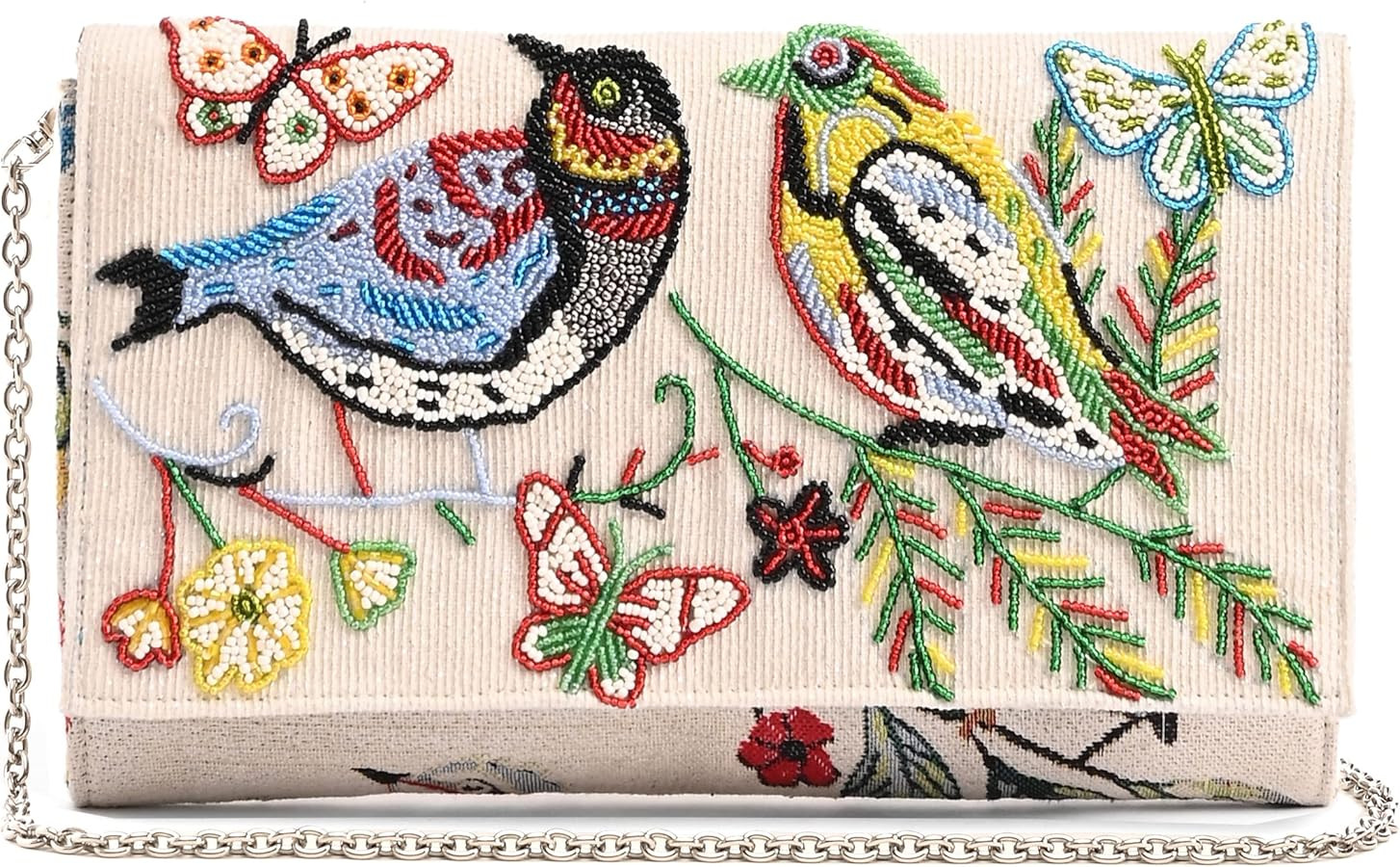 Birds in Paradise Clutch Cream Embellished Flap Beaded Handbag Bag NEW | Amazon (US)