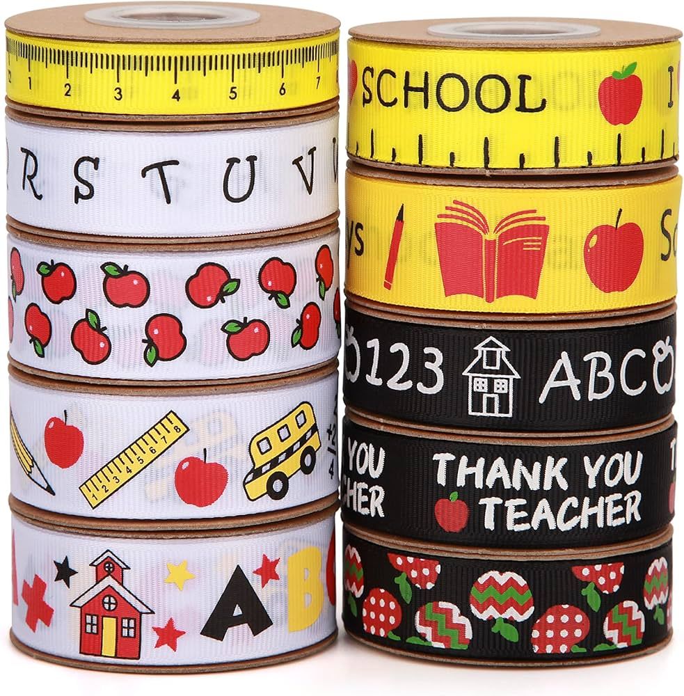 Back to School Themed Grosgrain Ribbon Ruler School Bus Apple ABC Pencil Backpack Books Chalkboar... | Amazon (US)