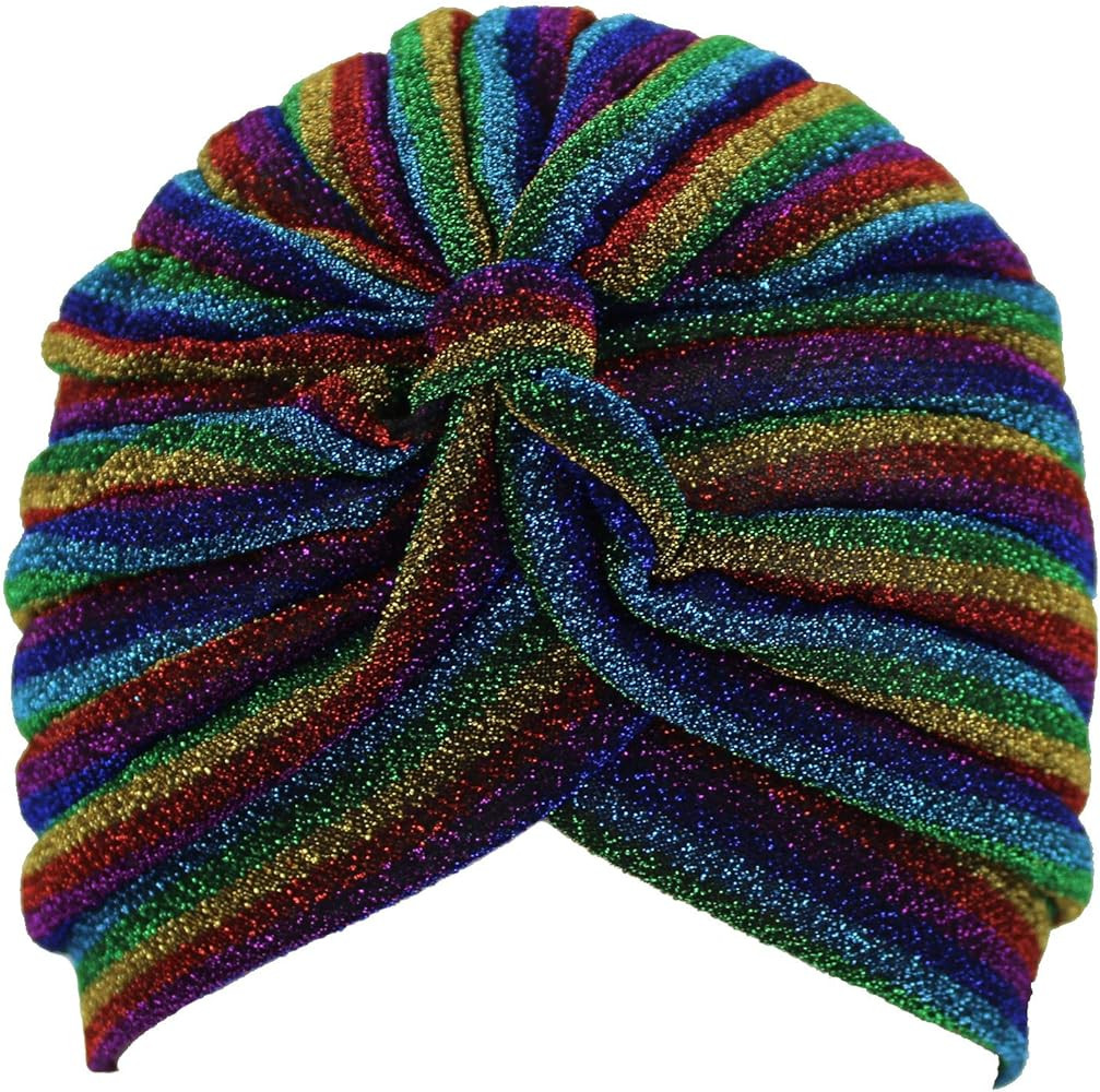 Rainbow Metallic Striped Turban Head Wrap Cap | Amazon (US)