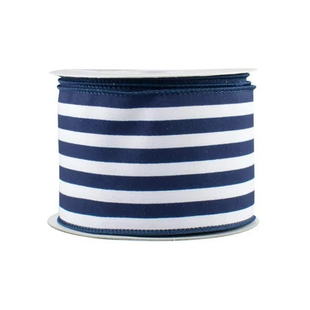 Navy White Stripe Wired Ribbon - 2 1/2"" x 10 Yards, Satin, 4th of July, Wreath, Veteran's Day | Walmart (US)