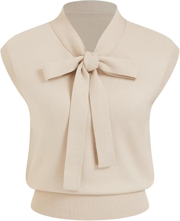 CIDER Sweater Vest Women Bow Tie Cap Sleeve Cropped Sweaters | Amazon (US)