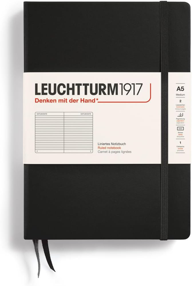 LEUCHTTURM1917 - Notebook Hardcover Medium A5-251 Numbered Pages for Writing and Journaling (Blac... | Amazon (US)