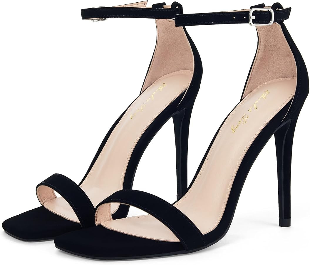 Elisabet Tang Women's Stiletto Heels Square Open Toe Ankle Strap High Heeled Sandals 4 Inch Comfo... | Amazon (US)
