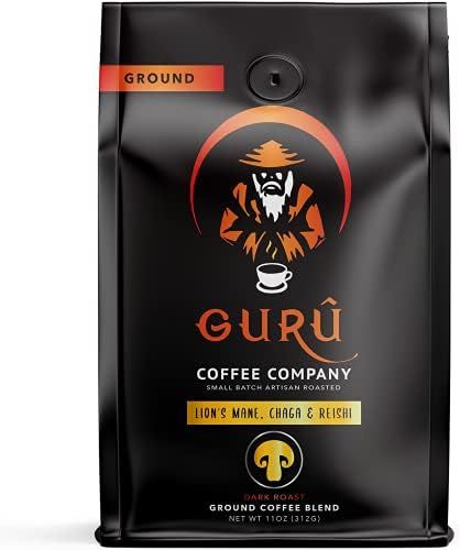 Guru Coffee Company Mushroom Ground Coffee, Single Origin Colombia Coffee Grounds with Lions Mane, C | Amazon (US)