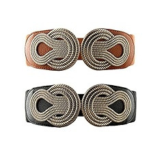 VOCHIC 2pcs Vintage Basic Stretchy Elastic Wide Waist Belt for Womens Dress Metal Interlock Buckl... | Amazon (US)