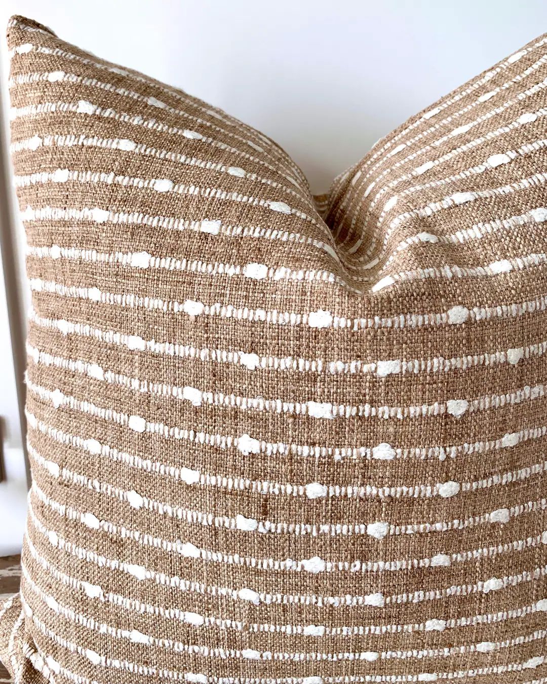 Raffia Look Camel & Cream Striped throw Pillow | Neutral Decor Textural Pillow Cover | Boho Moder... | Etsy (US)