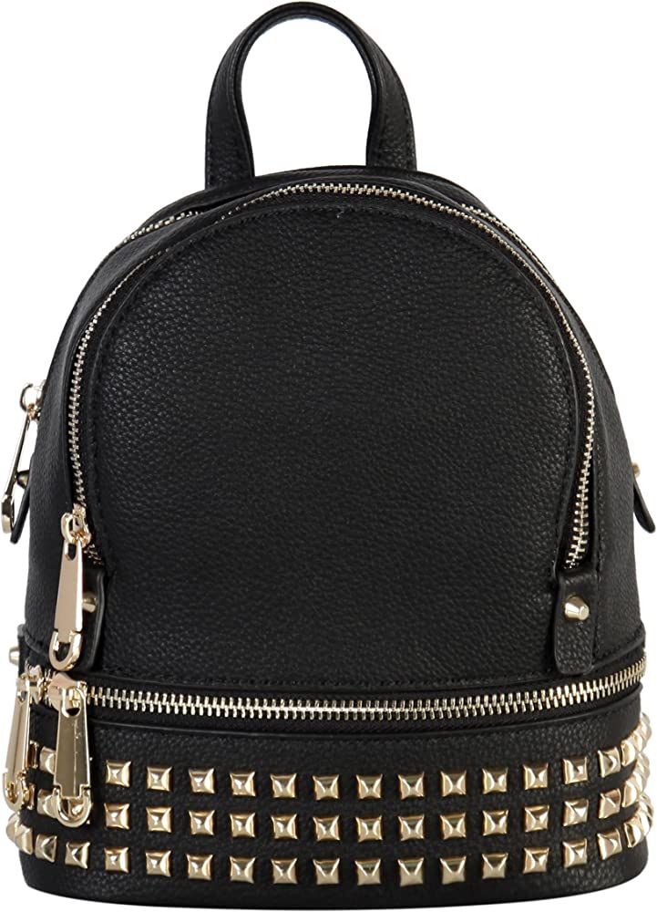 Mini Backpack With Faux Leather Golden Studded & Zipper Décor Backpack BB-3851 | Amazon (US)