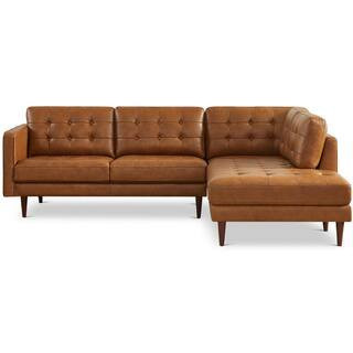 Larissa 102 in. W Square Arm 2-piece L-Shaped Modern Right Facing Top Leather Corner Sectional Sofa in Brown Cognac Tan | The Home Depot