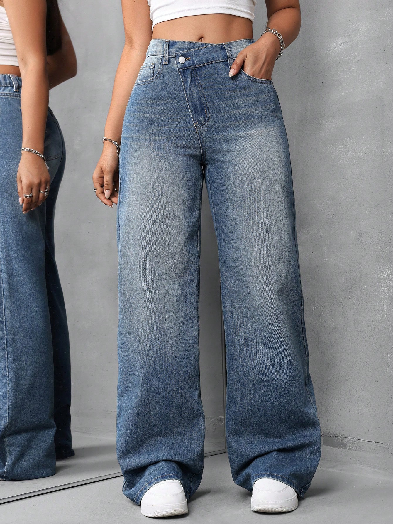 SHEIN Tall Women's Casual Loose Wide Leg Jeans, Blue | SHEIN