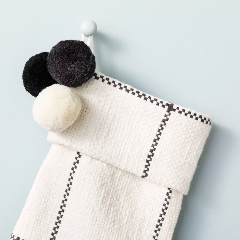 Grid Pattern Woven Christmas Stocking Dark Gray/Sour Cream - Hearth & Hand™ with Magnolia | Target