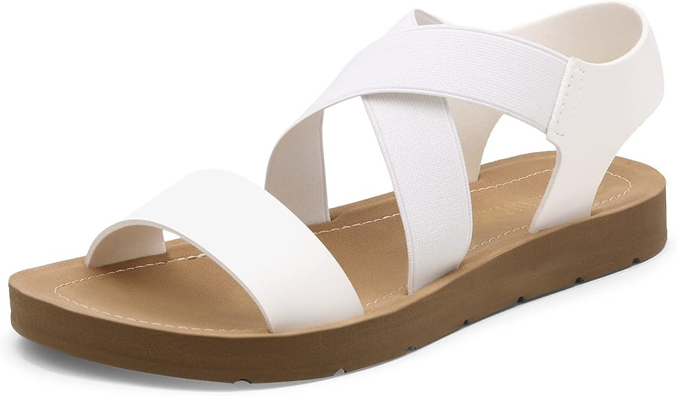 DREAM PAIRS Women's Elastic Ankle Strap Summer Flat Sandals | Amazon (US)