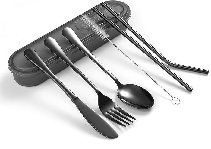 Portable Utensils Set with Case, 4pcs Stainless Steel Reusable Silverware for Lunch Camping Schoo... | Amazon (US)