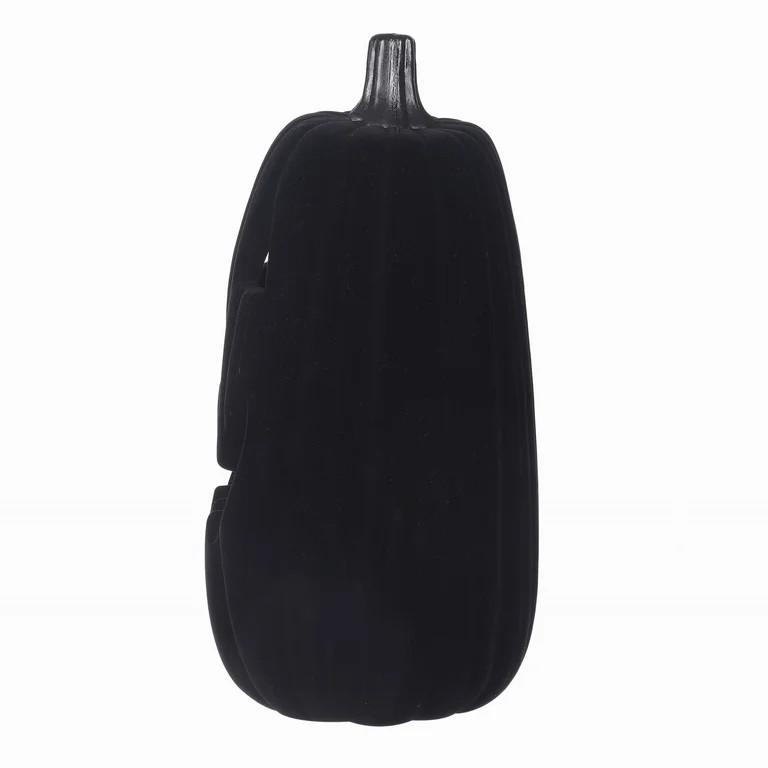 Halloween Black Flocked Battery-Operated Light-Up Jack-o'-Lantern Decor, 22 in, by Way To Celebra... | Walmart (US)