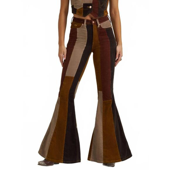 Wrangler Patchwork Wide Leg Corduroy Pants in Brown and Tan | Poshmark