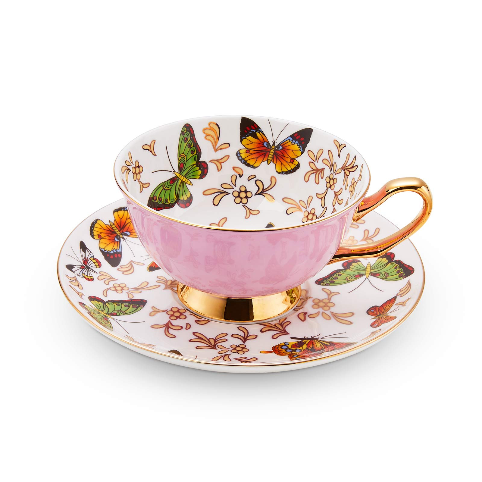 LURRIER Coffee Cup Mug with Saucer for Latte, Cappuccino Tea with Butterflies 6.8 Oz Fine Bone Ch... | Amazon (US)