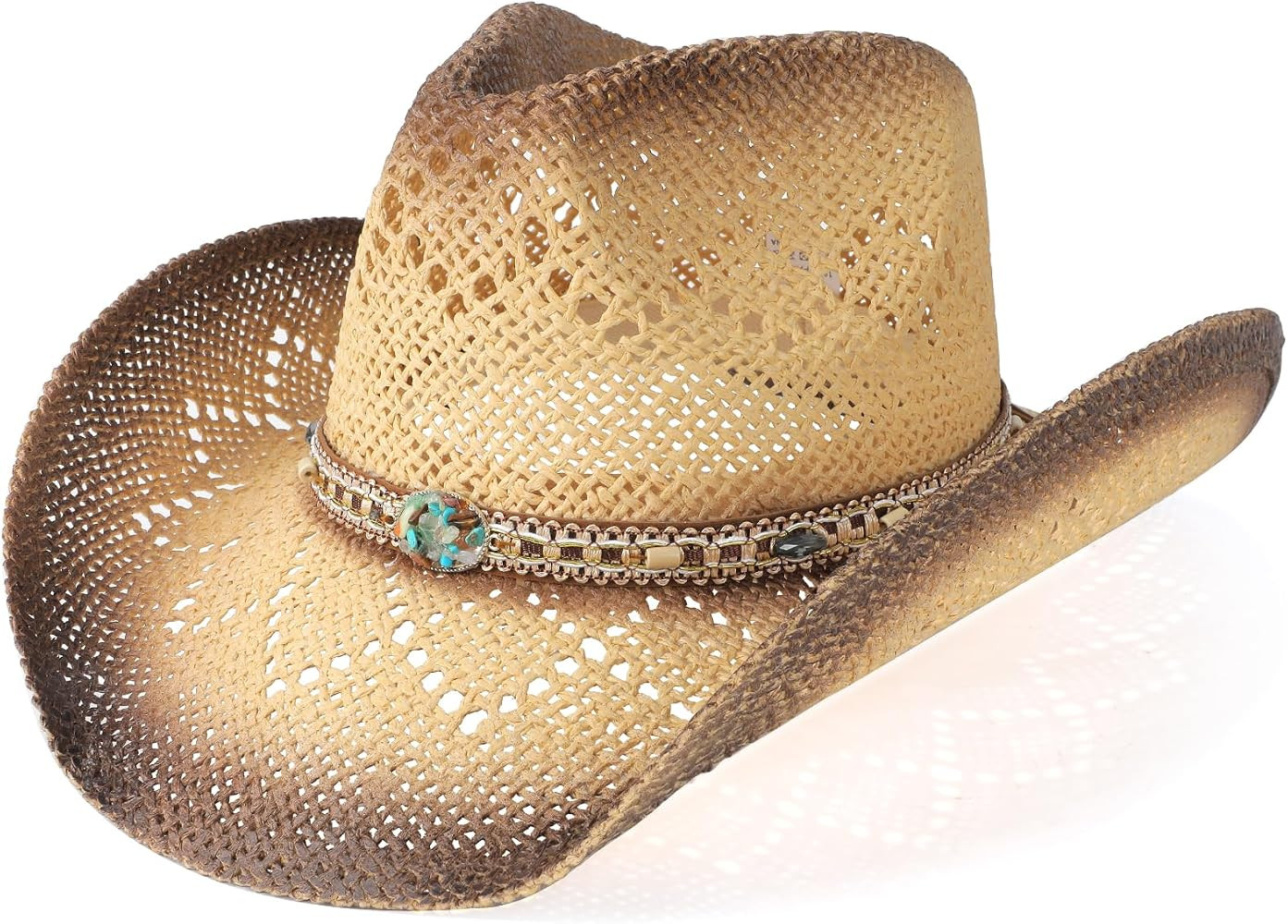 WQWOVRVO Cowboy Hat,Cowgirl Hat,Cowboy Hats for Women/Mens/Straw Wide with Shapeable Brim Western... | Amazon (US)