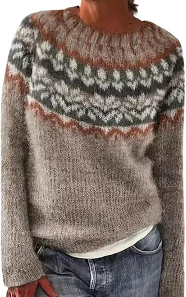 Women's Oversized Sweater Vintage Striped Crewneck Top Soft Acrylic Long Sleeve Casual Pullover f... | Amazon (US)