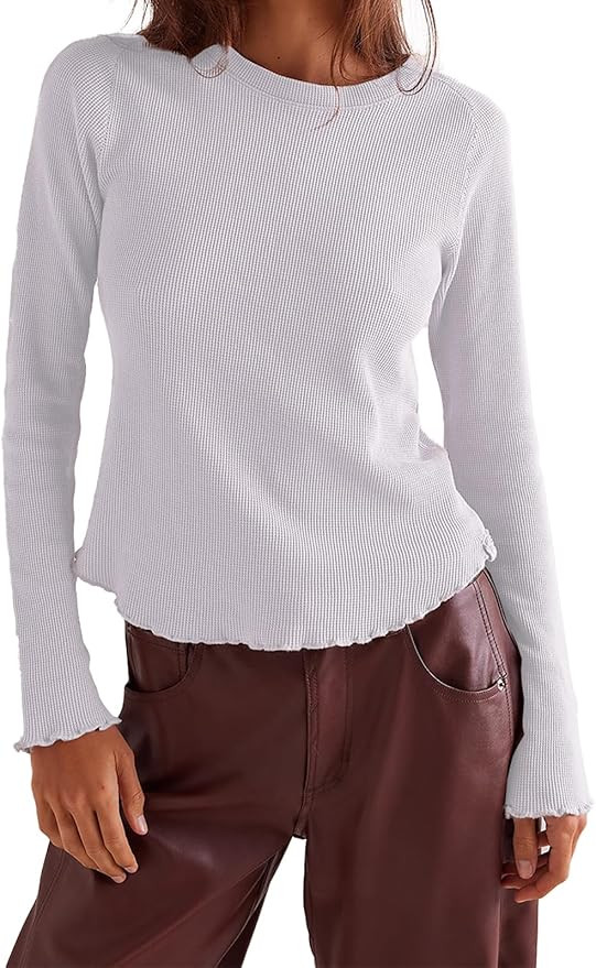 Waffe Knit Tops for Women, Womens Long Sleeve Fall Casual Shirts | Amazon (US)