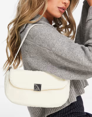 Glamorous foldover shoulder bag in cream teddy | ASOS (Global)