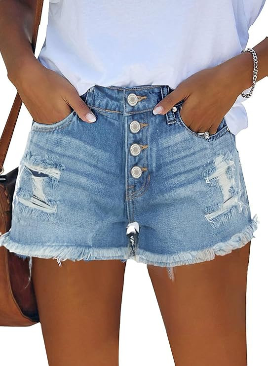 ZOLUCKY Jean Shorts Womens Summer High Waisted Denim Stretchy Ripped with Pockets | Amazon (US)