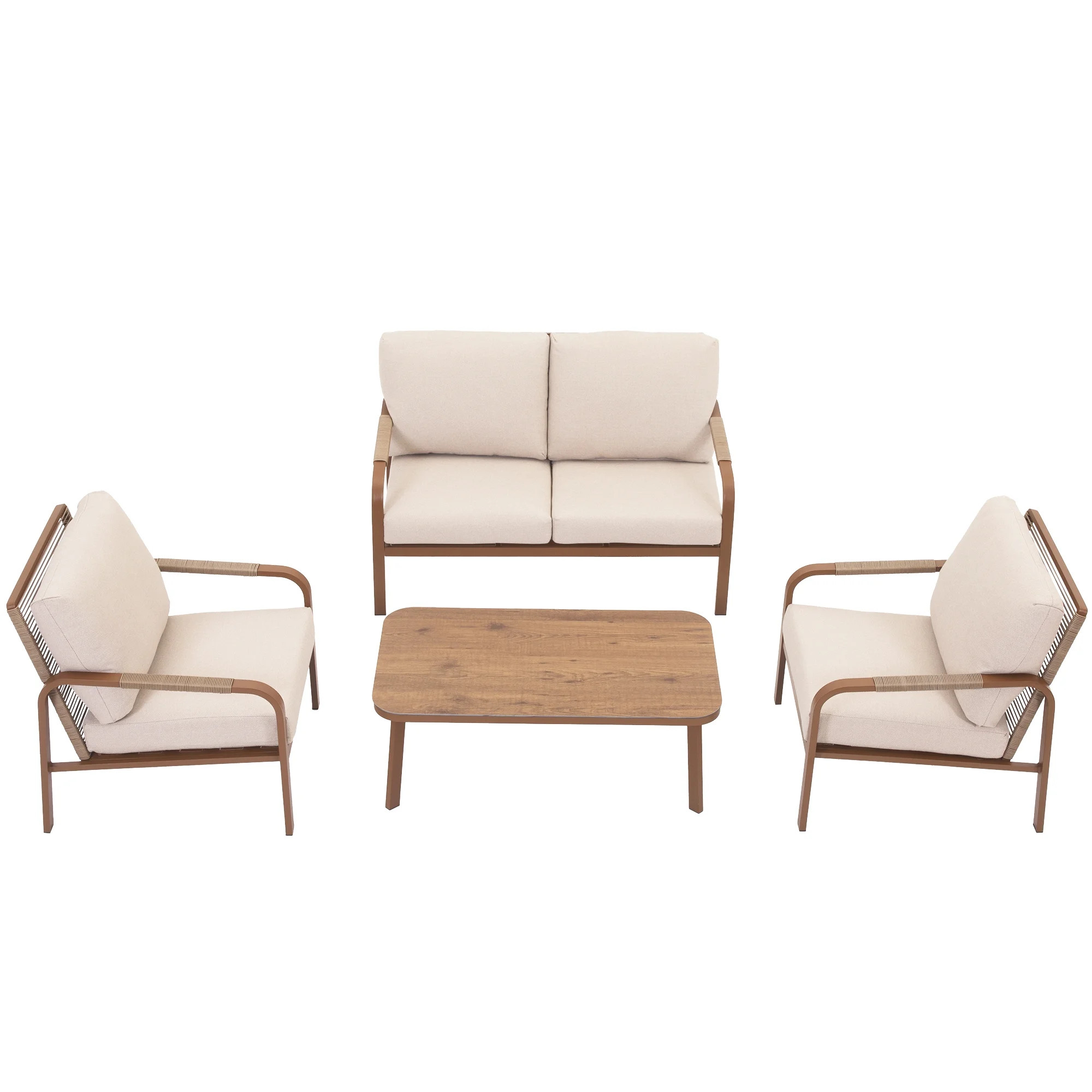 3-Piece Aluminum Outdoor Sectional Furniture Set with Sofa, Cushions and Coffee Table | Walmart (US)