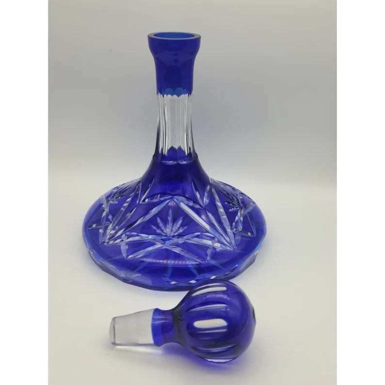 VTG Crystal Wine Decanter Cobalt Blue Cut Clear Carafe Glass Ship Captain Heavy - Etsy | Etsy (US)