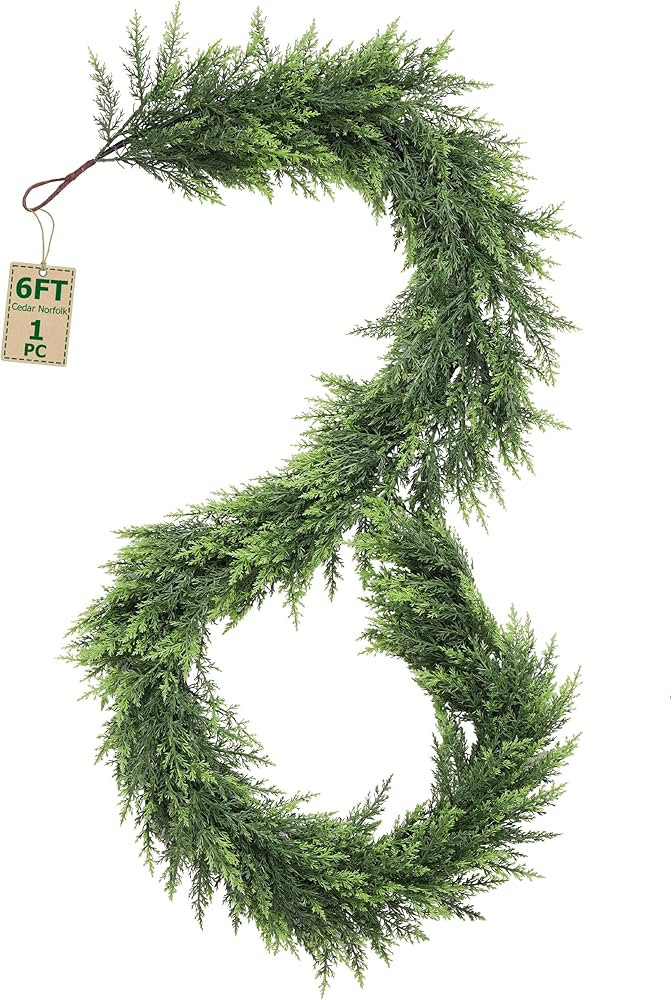 72''/6ft Real Touch Cedar Garland, 6 ft Realistic Xmas Faux Cypress Garlands for Mantle Indoor St... | Amazon (US)