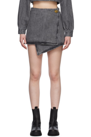 Gray Wrap Denim Miniskirt | SSENSE