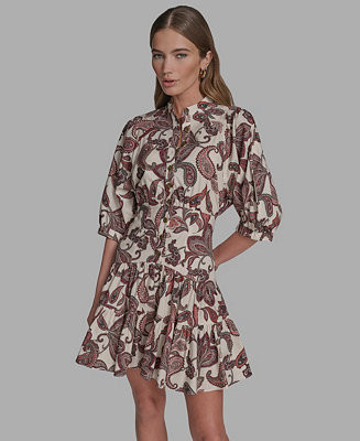 BCBG Women's Collared Short-Sleeve Fit & Flare Dress - Macy's | Macy's