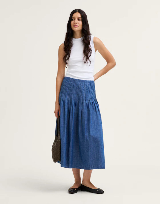 Denim Pintuck Midi Skirt | Madewell