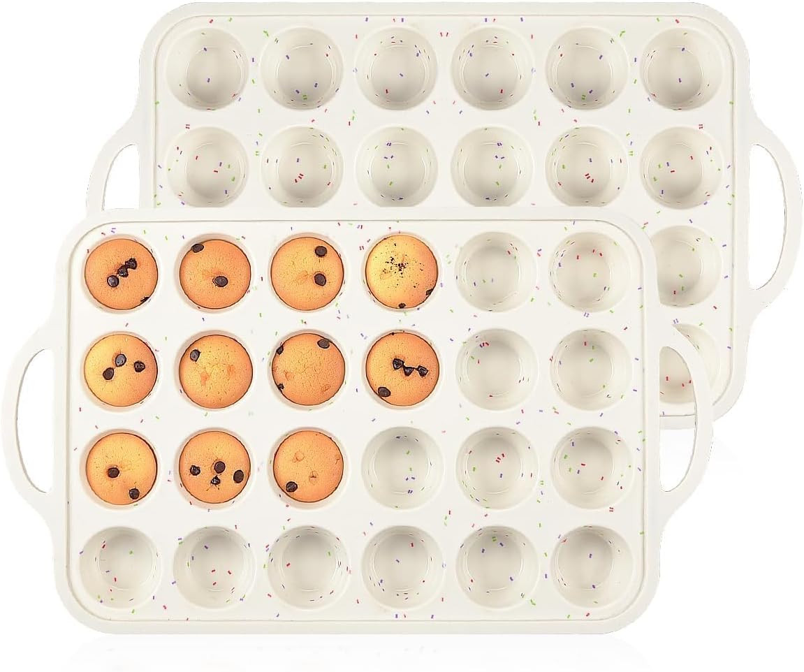 CAKETIME Mini Muffin Pan, Metal Reinforced Frame Mini Cupcake Pans 24 Cups Nonstick Muffin Silicone Molds with Handle for Baking Muffins, Cupcakes, Egg Bites 2 Pack | Amazon (US)