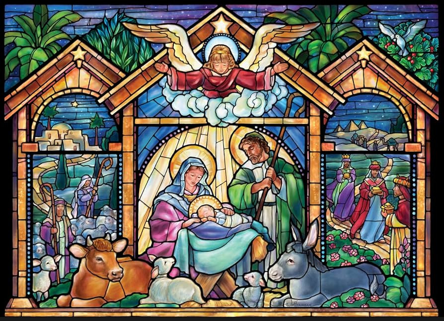 Advent Calendar Jigsaw Puzzle Nativity Scene 1000 Pieces by Vermont Christmas Company - 'Stained ... | Amazon (US)