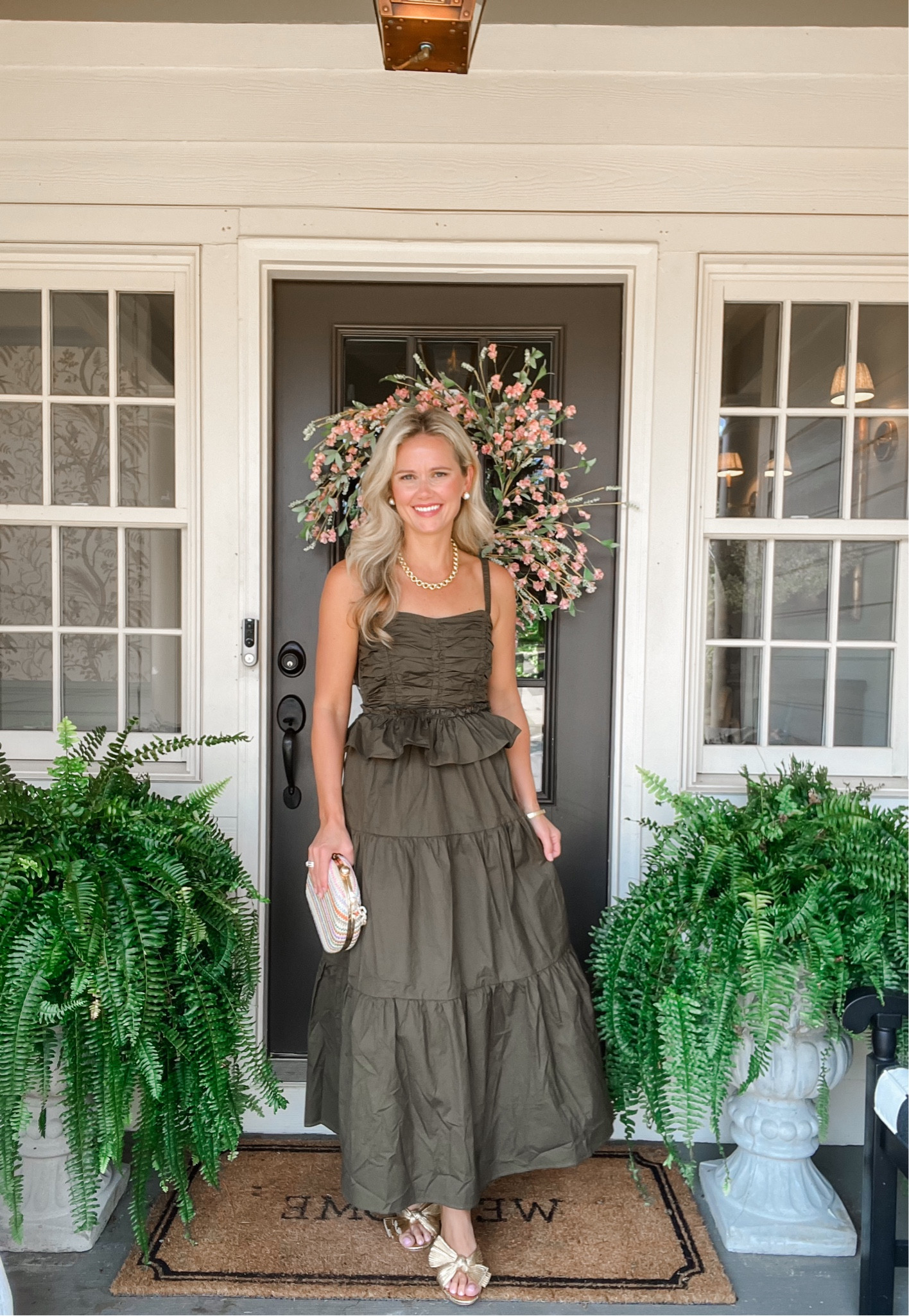 green emerald velvet dress Gold Cape Leah Dress main image 1