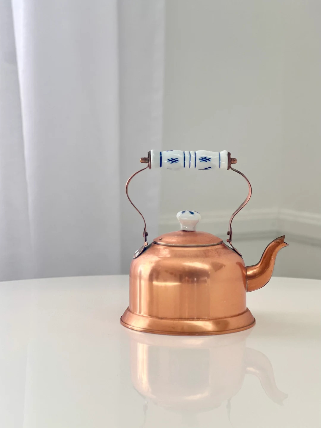 Vintage Copper Tea Kettle With Blue and White Ceramic Handle - Etsy | Etsy (US)