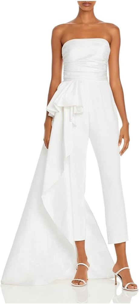 Jay Godfrey Womens White Ruched Ruffled Sleeveless Strapless Cocktail Cropped Jumpsuit 14 | Amazon (US)