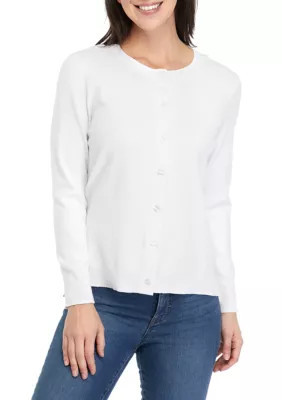 Crown & Ivy Women's Button Front Cardigan, White, X-Large | Belk