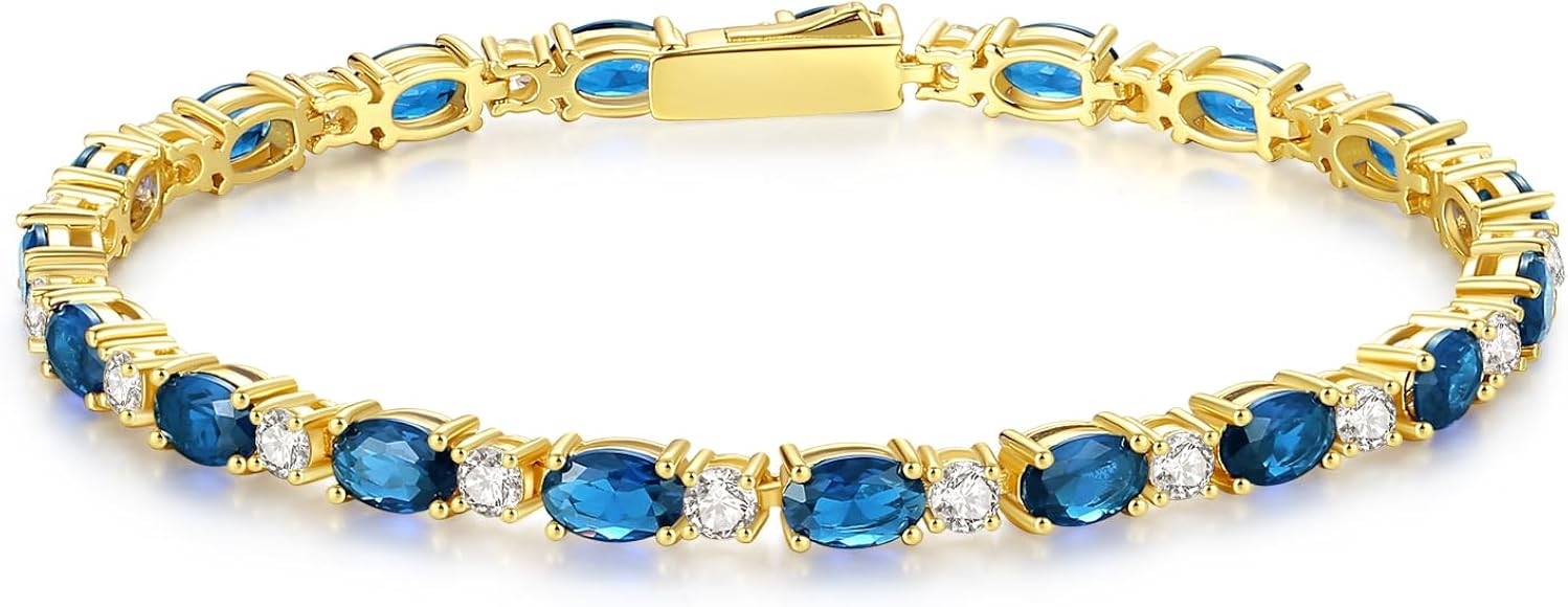FANCIME 14K Gold Plated Birthstone Bracelets 4mm Sterling Silver Tennis Bracelets Gold Bracelets ... | Amazon (US)