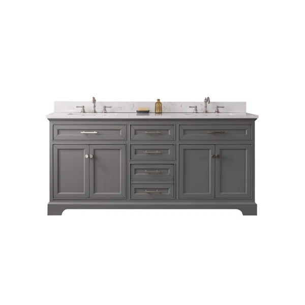 Currahee 72'' Free-standing Double Bathroom Vanity with Engineered Stone Vanity Top | Wayfair Professional