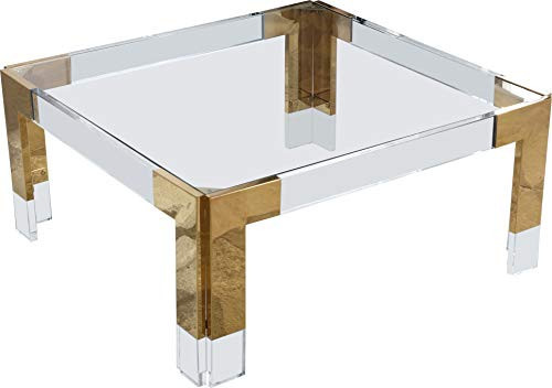 Meridian Furniture Casper Collection Modern | Contemporary Glass Top Coffee Table with Sturdy Stainless Steel and Acrylic Base, 36" W x 36" D x 16.5" H, Gold | Amazon (US)