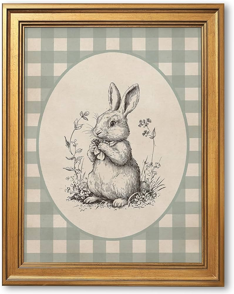 Gold Framed Vintage Easter Bunny Canvas Wall Art Black White Rabbit Sketch Print Drawing Poster B... | Amazon (US)