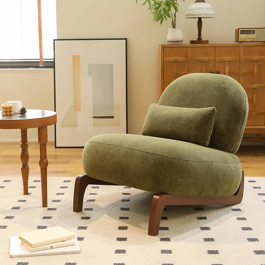 HAZO Cute Accent Chair with Solid Wood Legs, Velvet Living Room Chair with Soft Cushion, Cozy Bed... | Amazon (US)