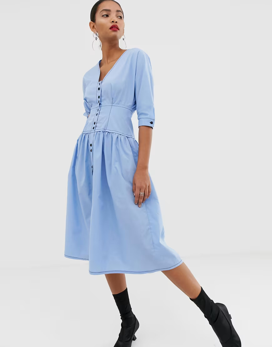 ASOS DESIGN cotton midi dress-Blue | ASOS (Global)