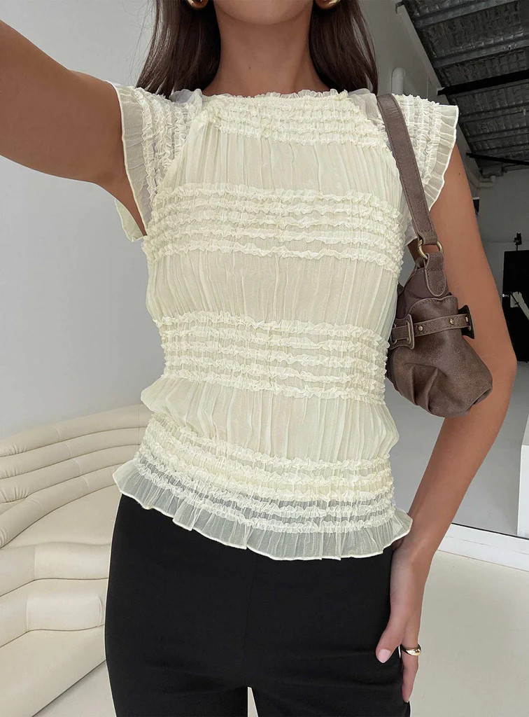 Talyn Cap Sleeve Frill Top Cream | Princess Polly US
