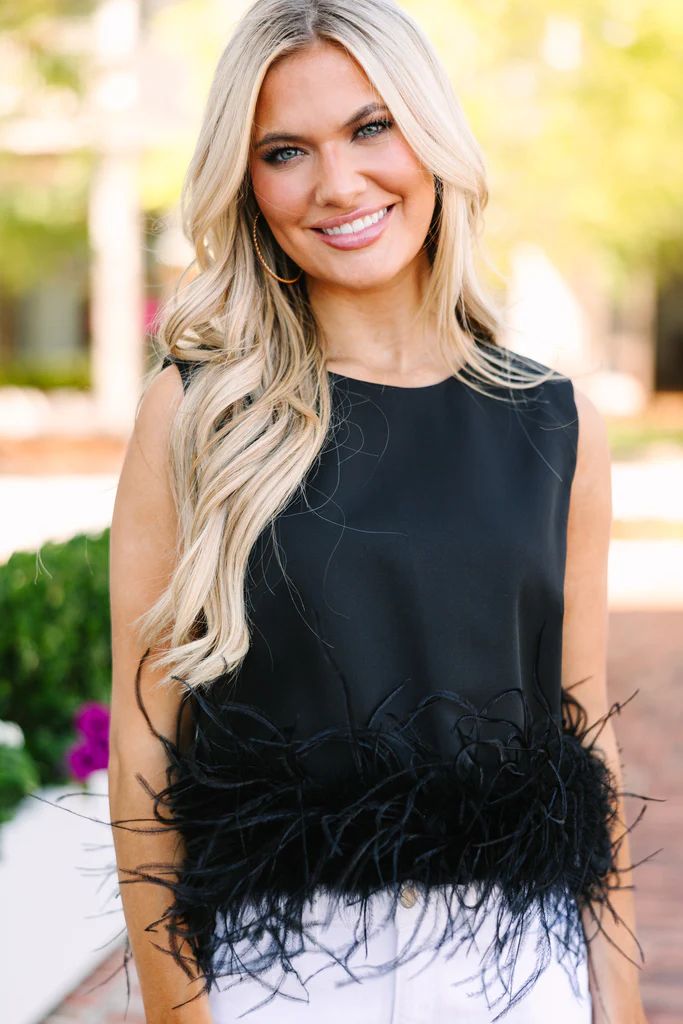 Be The Drama Black Feather Trim Blouse | The Mint Julep Boutique
