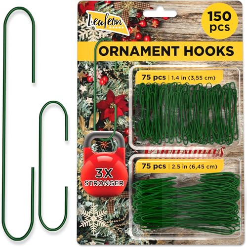 Leafeon 150 Pack Ornament Hooks for Christmas - Essential Christmas Ornament Hangers - Perfect Xmas Ornament Hangers for Tree Decoration (Green) | Amazon (US)