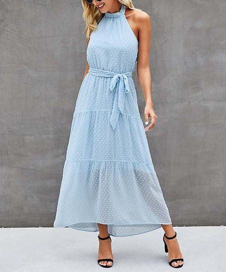 Light Blue Tufted Tiered Maxi Halter Dress - Women | Zulily